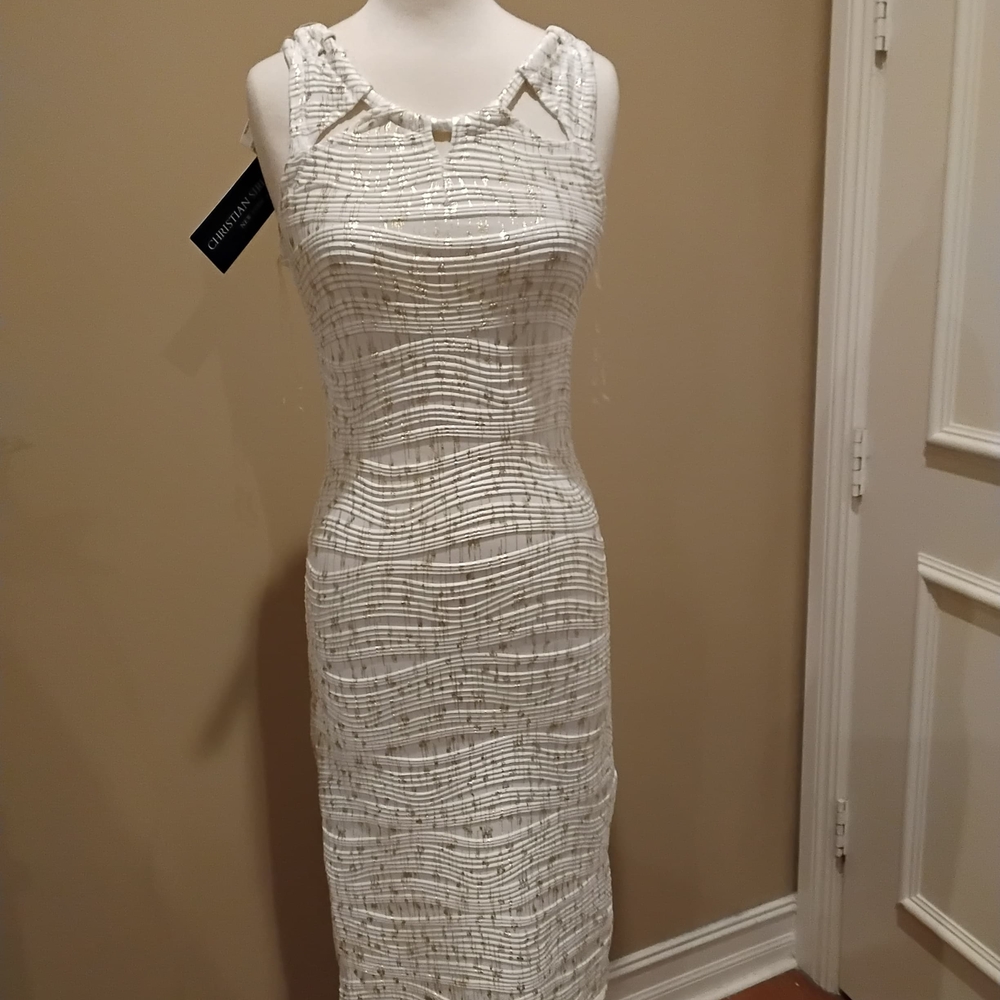 Christian Siriano Textured White Midi Dress